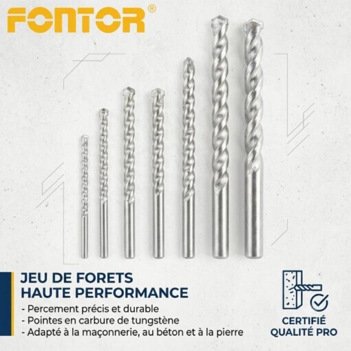 Jeu de Mèche Bétons 7PCS FONTOR
