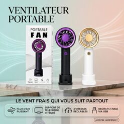 Mini ventilateur portable rechargeable 3 Vitesses