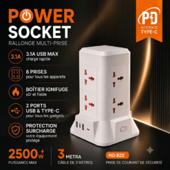 Alternative view of Multiprise 8 Prises + 2 USB + 1 Type-C et Chargeur Sans-fil 2500W 3.1A TOUR