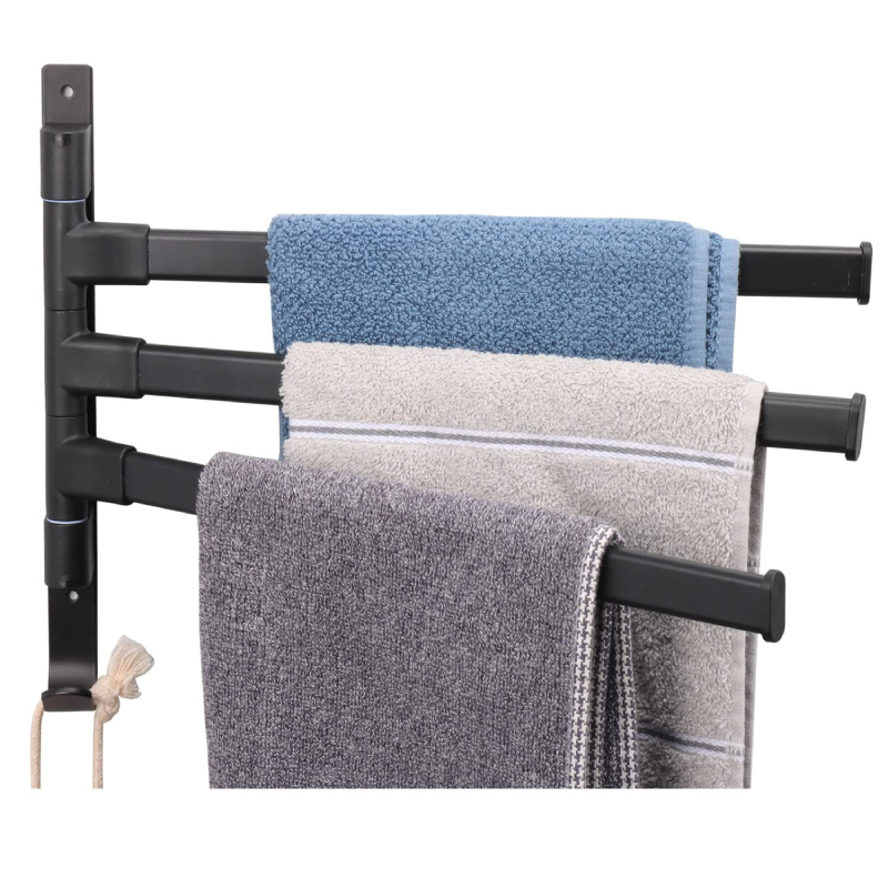 Porte Serviette Mural Triple Pivotant en Aluminium avec Crochet – Image 2