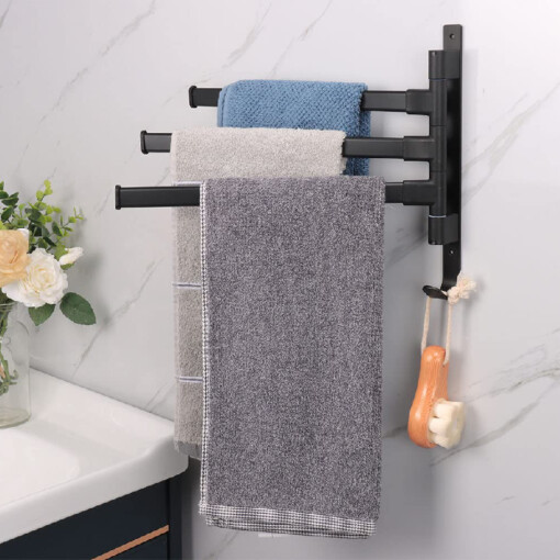 Porte Serviette Mural Triple Pivotant en Aluminium avec Crochet