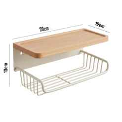 Alternative view of Etagère Salle de Bain en Bois et Métal avec Porte Papier de Toilette Luxe
