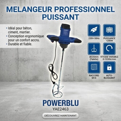 Malaxeur Mélangeur Electrique 1200W 220mm POWERBLU YAE2463