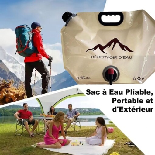 Sac de Stockage d’Eau Portable Pliable pour Camping 8L