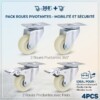 Pack Roues Pivotantes en Acier avec Système de Freinage 2×2 PCS GM Blanches