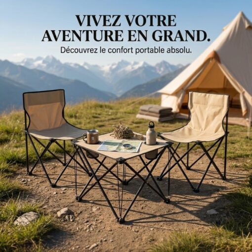 Ensemble Table Carrée avec 2 Chaises Pliants Pour Camping 3PCS