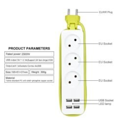 Triplette Multiprise 3 Prises 4 USB 1.8M 2500W Enroulable EU AVEL – Image 3