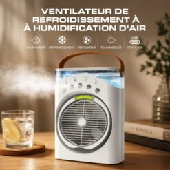 Ventilateur de Bureau Portable avec Humidificateur et Torche COB