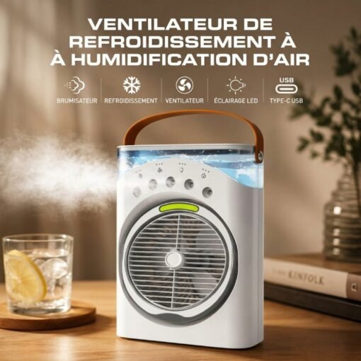 Ventilateur de Bureau Portable avec Humidificateur et Torche COB