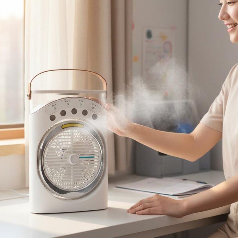 Ventilateur de Bureau Portable avec Humidificateur et Torche COB – Image 2