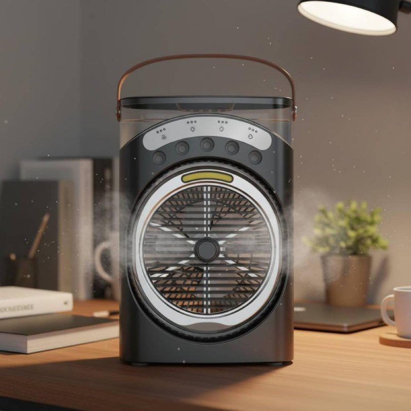 Ventilateur de Bureau Portable avec Humidificateur et Torche COB – Image 4