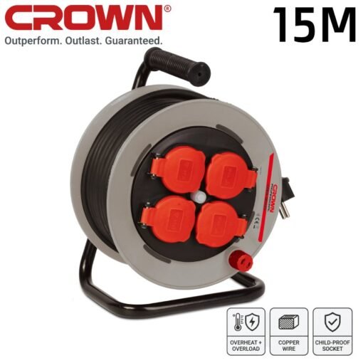 Enrouleur de Câble 4 Ports 3600W 15M CROWN CEER-B0425