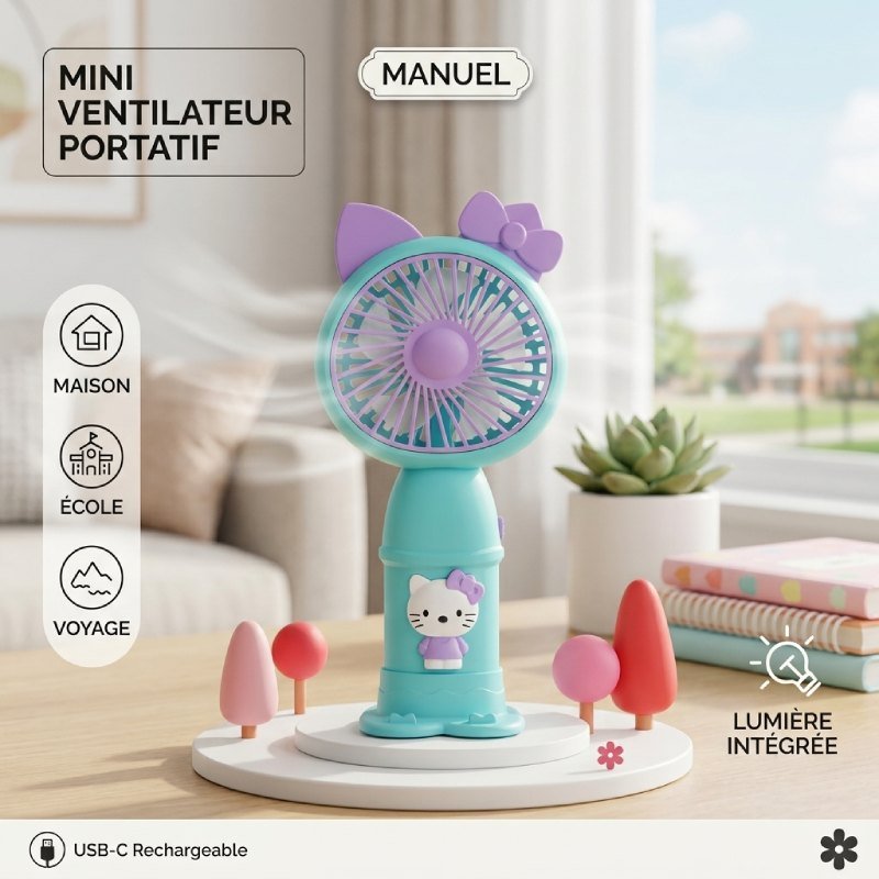 Mini Ventilateur Portable avec Support Téléphone HELLO KITTY 262