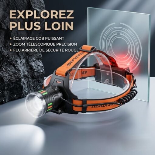 Torche LED Frontale et Dorsal Rechargeable avec ZOOM