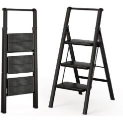 Escabeau Métallique Noir 3 Marches Larges avec Levier 255-7