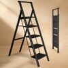 Escabeau Métallique Noir 5 Marches Larges avec Levier 255-9