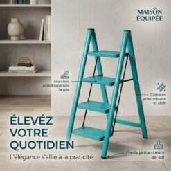 Escabeau Métallique Bleu 4 Marches Larges 255-2