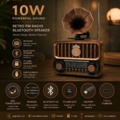 Radio Rétro Sans-fil Bluetooth FM Rechargeable Type-C VINTAGE