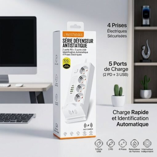 Multiprise 4P + 3USB + 2 TYPE-C 2500W Chargement Sans-Fil