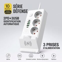Multiprise 3P + 3USB + 2 TYPE-C 2500W Chargement Sans-Fil