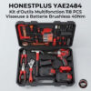 Kit d'Outils Multifonction 118 PCS avec Visseuse à Batterie Brushless 40Nm HONESTPLUS YAE2484