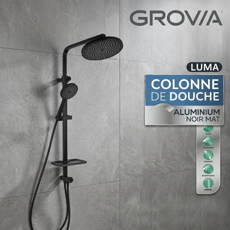 Kit Colonne de Douche en Aluminium Tube Carré Noir 24452-1
