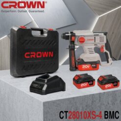 Marteau Perforateur et Perceuse Sans fil avec 2 Batteries et Chargeur 20V 4Ah CROWN CT28010XS-4 BMC