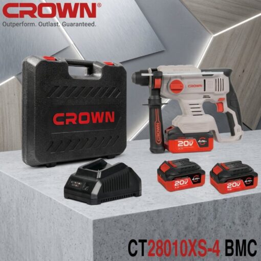 Marteau Perforateur et Perceuse Sans fil avec 2 Batteries et Chargeur 20V 4Ah CROWN CT28010XS-4 BMC
