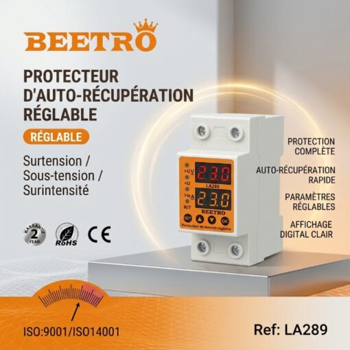 Protecteur de Tension Réglable Double Afficheur V/A BEETRO LA289