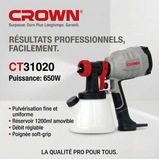 Pistolet à Peinture Electrique 1.5-2.6mm 1200 ml 650W CROWN | CT31020