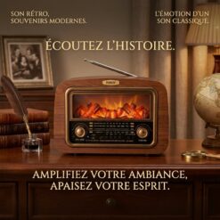 Haut Parleur Radio Bluetooth Portable AM/FM/SW Stéréo Finition Bois NS-6655BT Cheminée VINTAGE