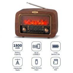 Alternative view of Haut Parleur Radio Bluetooth Portable AM/FM/SW Stéréo Finition Bois NS-6655BT Cheminée VINTAGE