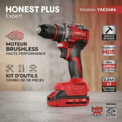 Kit d'Outils Multifonction 118 PCS avec Visseuse à Batterie Brushless 40Nm HONESTPRO YAE2484