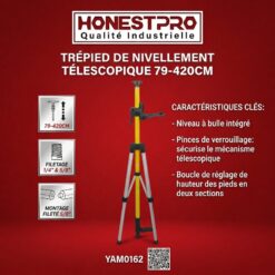 Perche Trépied pour Niveau Laser Télescopique 4.2M HONESTPRO YAM0162