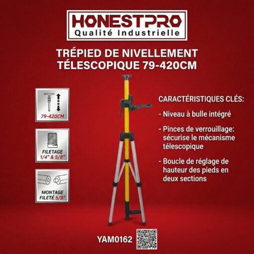 Perche Trépied pour Niveau Laser Télescopique 4.2M HONESTPRO YAM0162