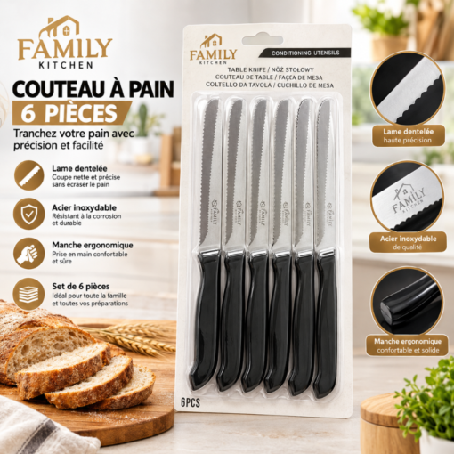 Set de Couteaux à Pain 6 Pièces FAMILY KITCHEN