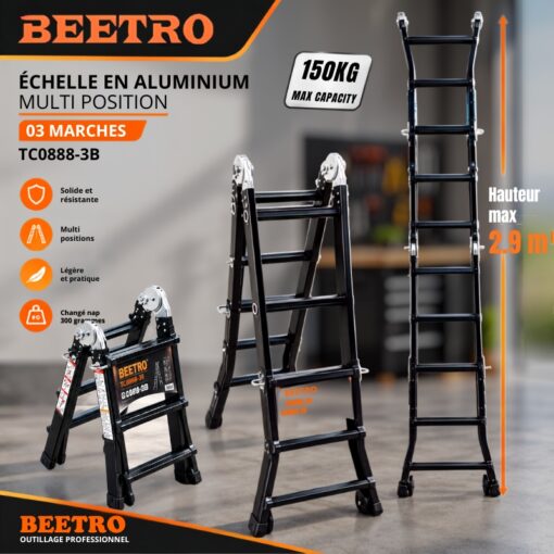 Echelle en Aluminium Multi Position 03 marches BEETRO TC0888B-3