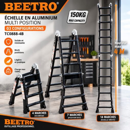 Echelle en Aluminium Multi Position 04 marches BEETRO TC0888B-4