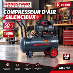 Compresseur d'Air Silencieux 50 Litres 1500W HONESTPRO YAE2788