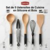 Set de 5 Ustensiles de Cuisine en Silicone et Bois