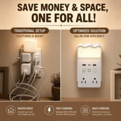 Alternative view of Multiprise murale avec veilleuse intelligente (2 pôles + 2 USB + 1 Type-C)