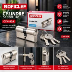 Cylindre de serrure européen 62mm SOFICLEF CYN-60A