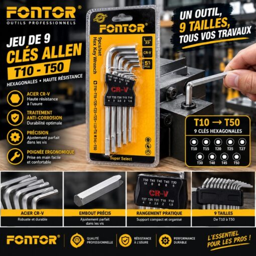 Jeu de 9 clés Allen T10-T50 GM FONTOR