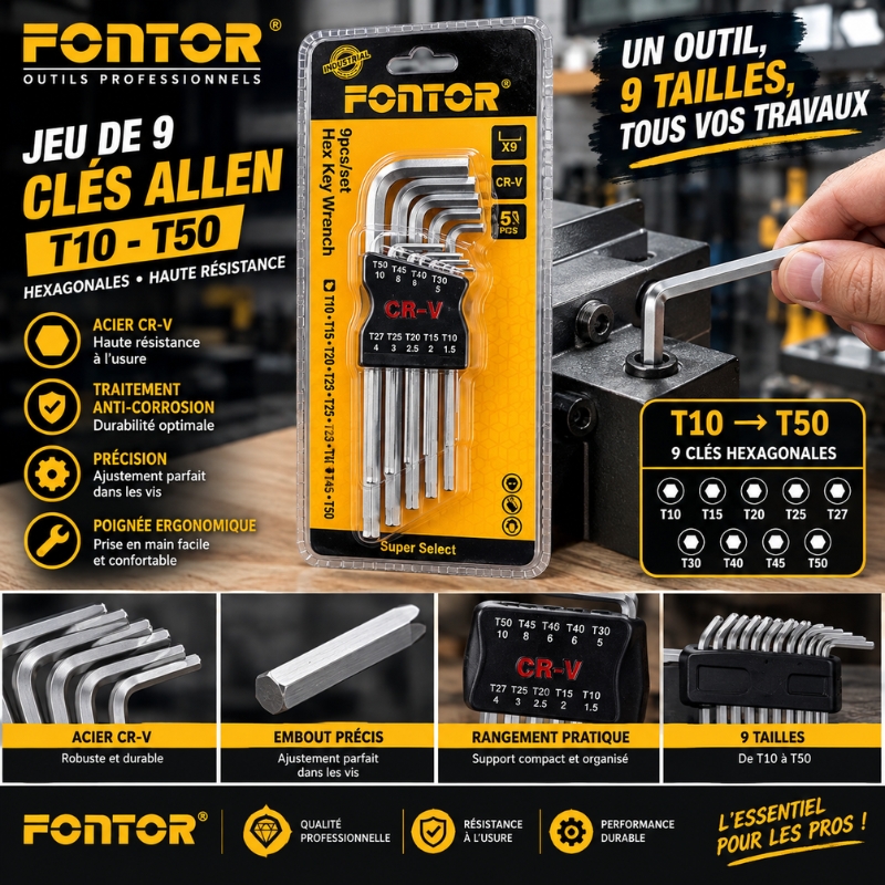 Jeu de 9 clés Allen T10-T50 GM FONTOR