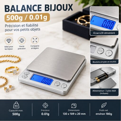 Mini Balance bijoux Numérique 500g 130x109x20mm