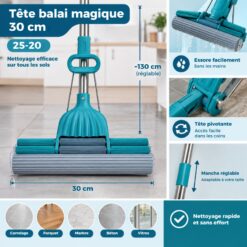 Balai Magique Éponge PVA 30 cm avec Manche Réglable 130 cm – Système d'Essorage Intégré – Image 4