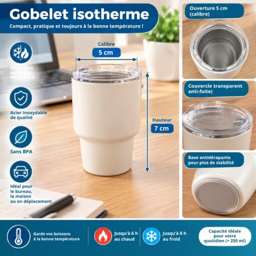 Gobelet Isotherme en Acier Inoxydable – Maintien Chaud & Froid avec Couvercle Anti-Fuite