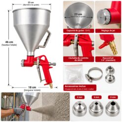 Alternative view of Pistolet de Peinture Pneumatique à Trémie avec 3 Buses Interchangeables – Godet Inox 5.4 L