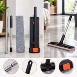 Balai Aplat Auto-Essoreur en Microfibre avec Manche Inox – Système d'Essorage Intégré à Glissière + Rechange 25-03
