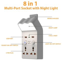 Multiprise murale avec veilleuse intelligente (2 pôles + 2 USB + 1 Type-C) – Image 4